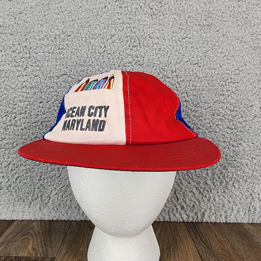 Vintage J Hats Ocean City Maryland Colorblock Hat Kids Red White Blue Size 56